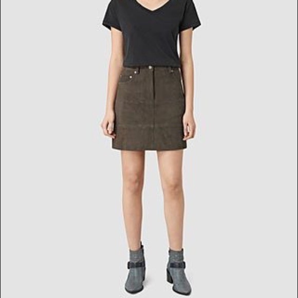 All Saints Graphite Brown Goat Leather Routledge Suede Mini Skirt EUC Size 2 - Picture 6 of 10